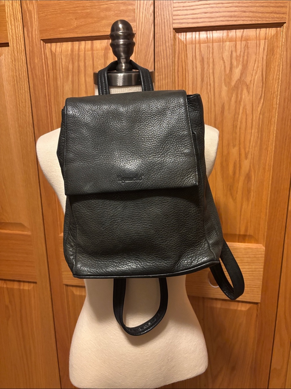 Tignanello Black Pebbled Leather Flap Backpack
